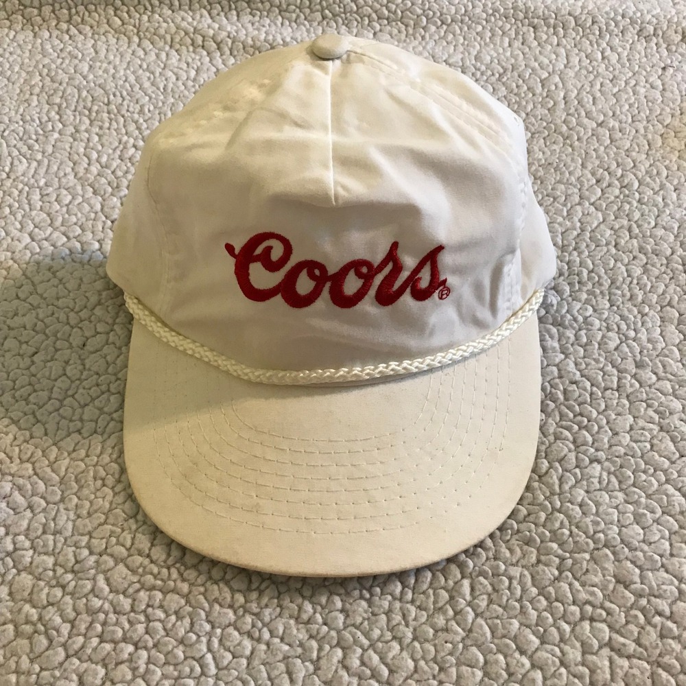 Vintage Coors Beer Rope Hat White Red Script Logo Designer Pro Adjustable Cap